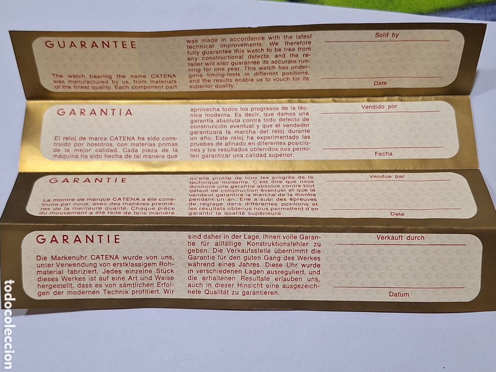 Herramientas de relojes: Certificado de garant&iacute;a reloj Catena . - Foto 3