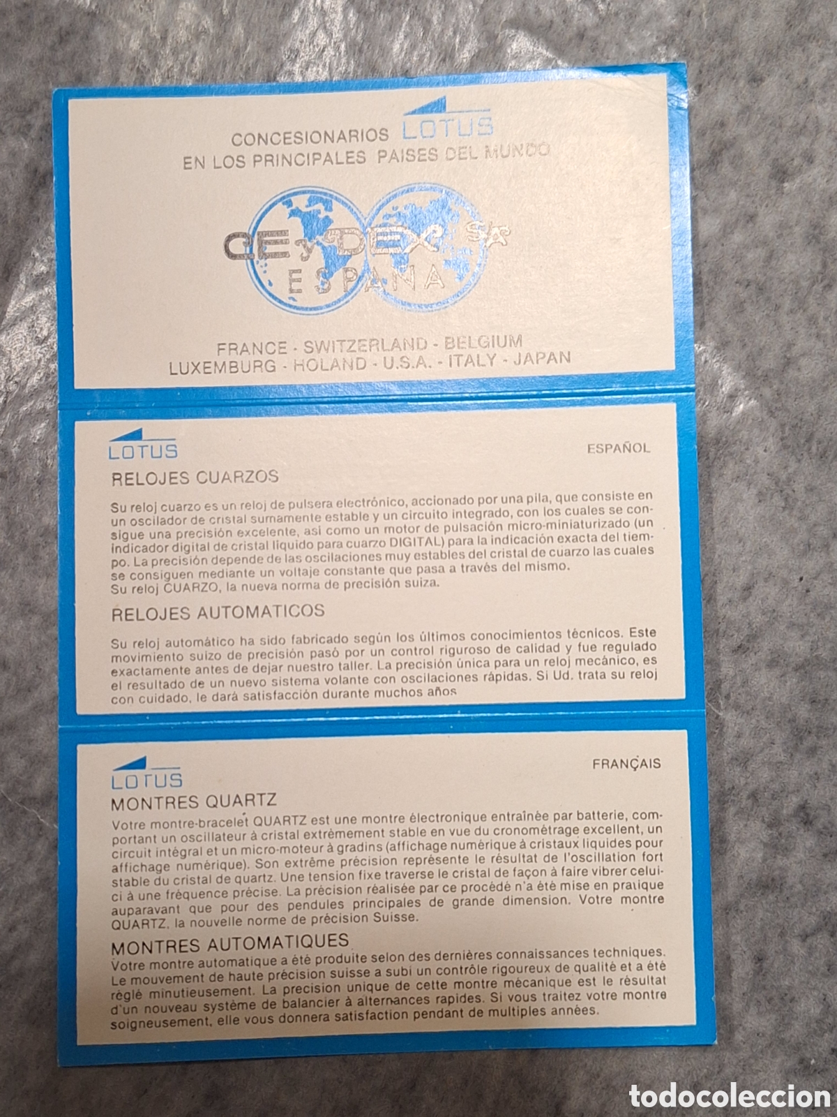 Herramientas de relojes: Certificado de garant&iacute;a reloj Lotus . - Foto 2