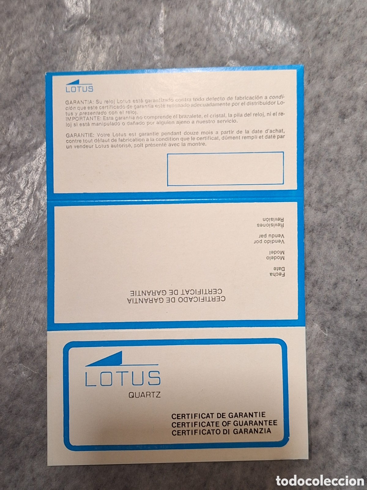 Herramientas de relojes: Certificado de garant&iacute;a reloj Lotus . - Foto 1