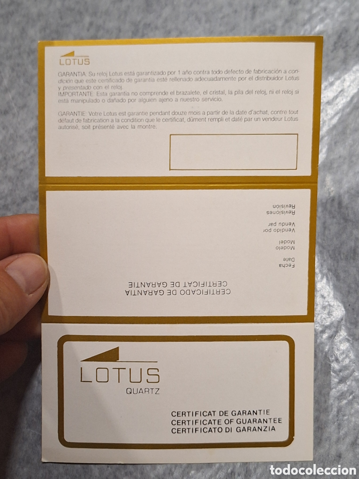 Herramientas de relojes: Certificado de garant&iacute;a reloj Lotus . - Foto 1