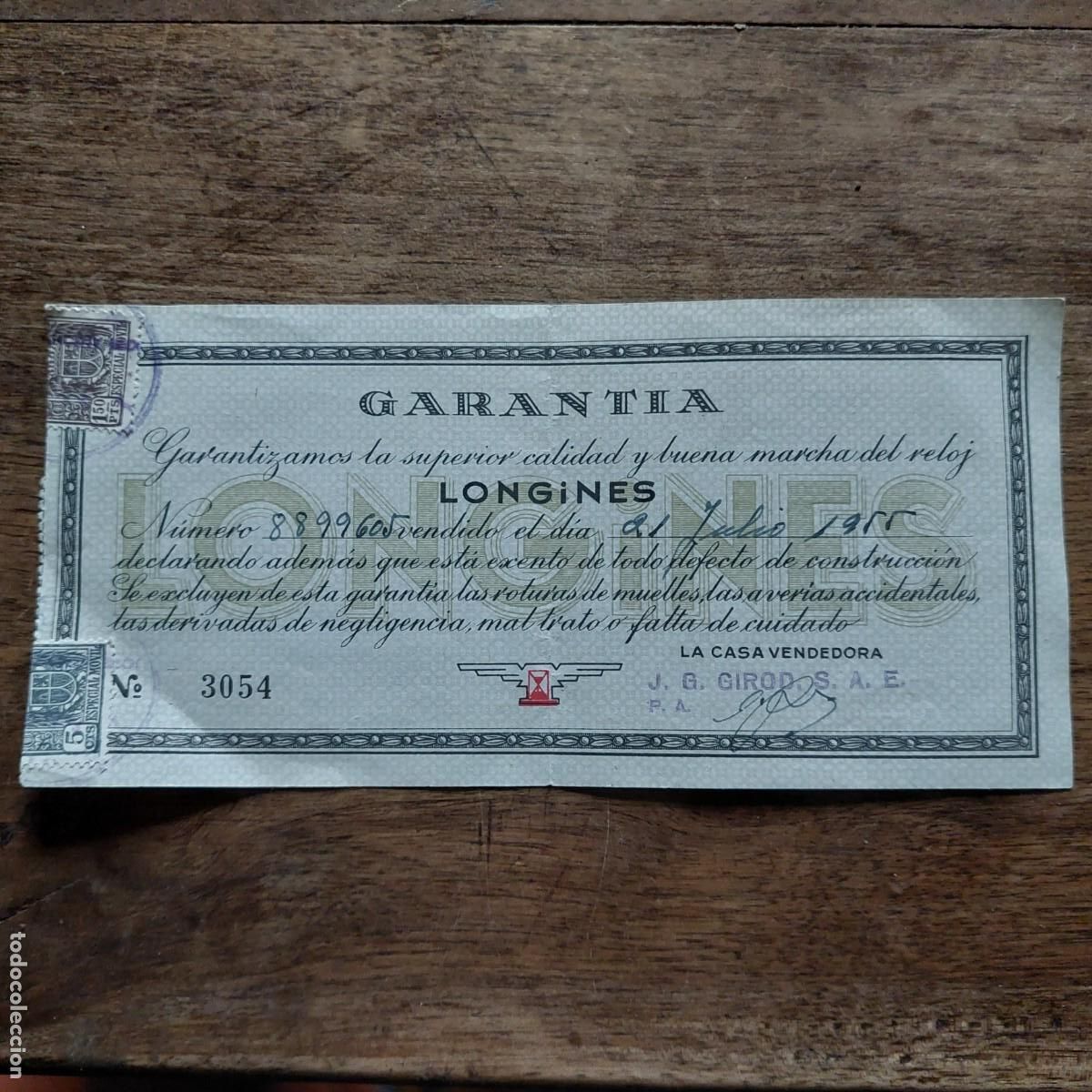 Relojes - Longines: Garant&iacute;a reloj longines a&ntilde;o 1955 - Foto 1