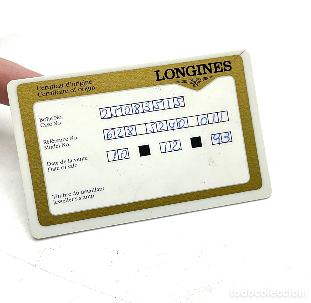 Relojes - Longines: LONGINES certificado de origen - documento de reloj 1993 &ldquo;&rdquo; - Foto 1