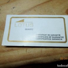 Relojes - Lotus: CERTIFICADO DE GARANTIA RELOJ LOTUS QUARTZ. Lote 199682378