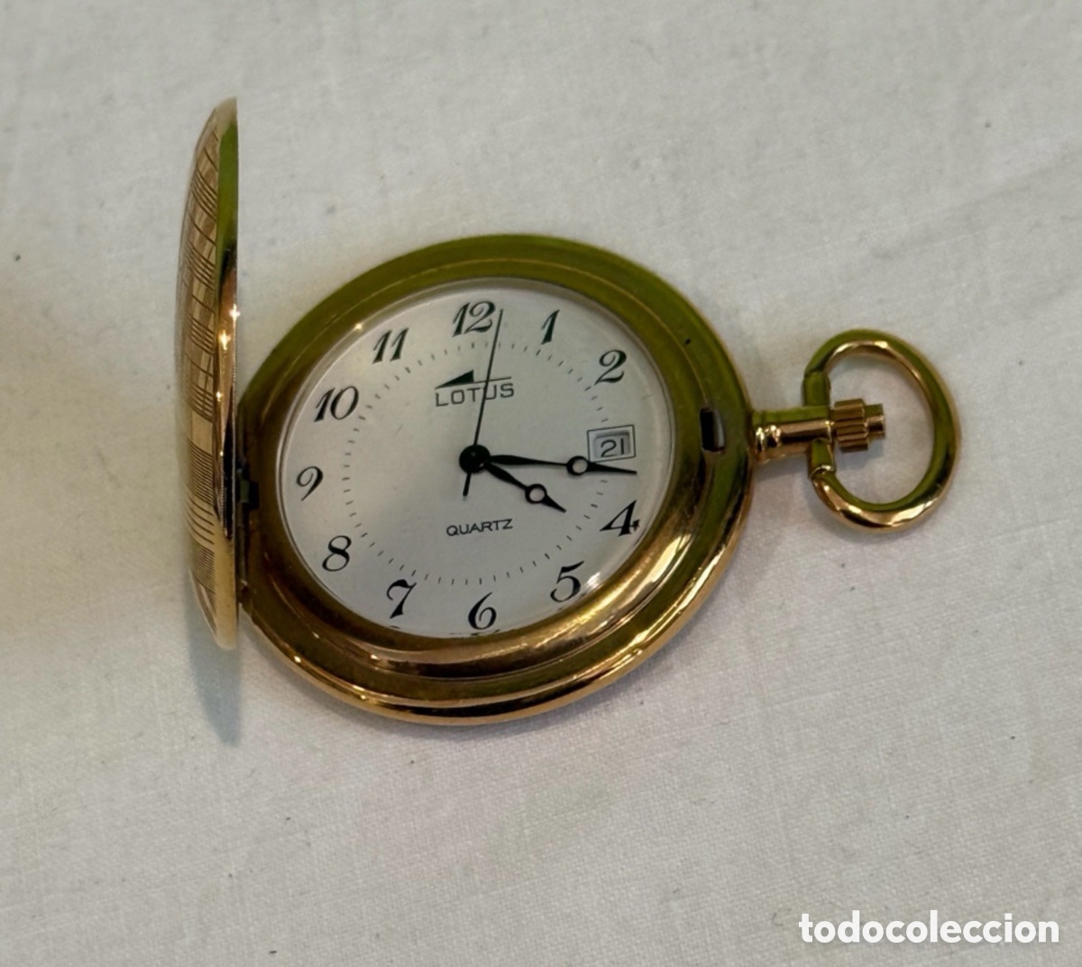 Relojes - Lotus: Reloj de Bolsillo Lotus Quartz Dorado Nuevo con Tapa у Calendario