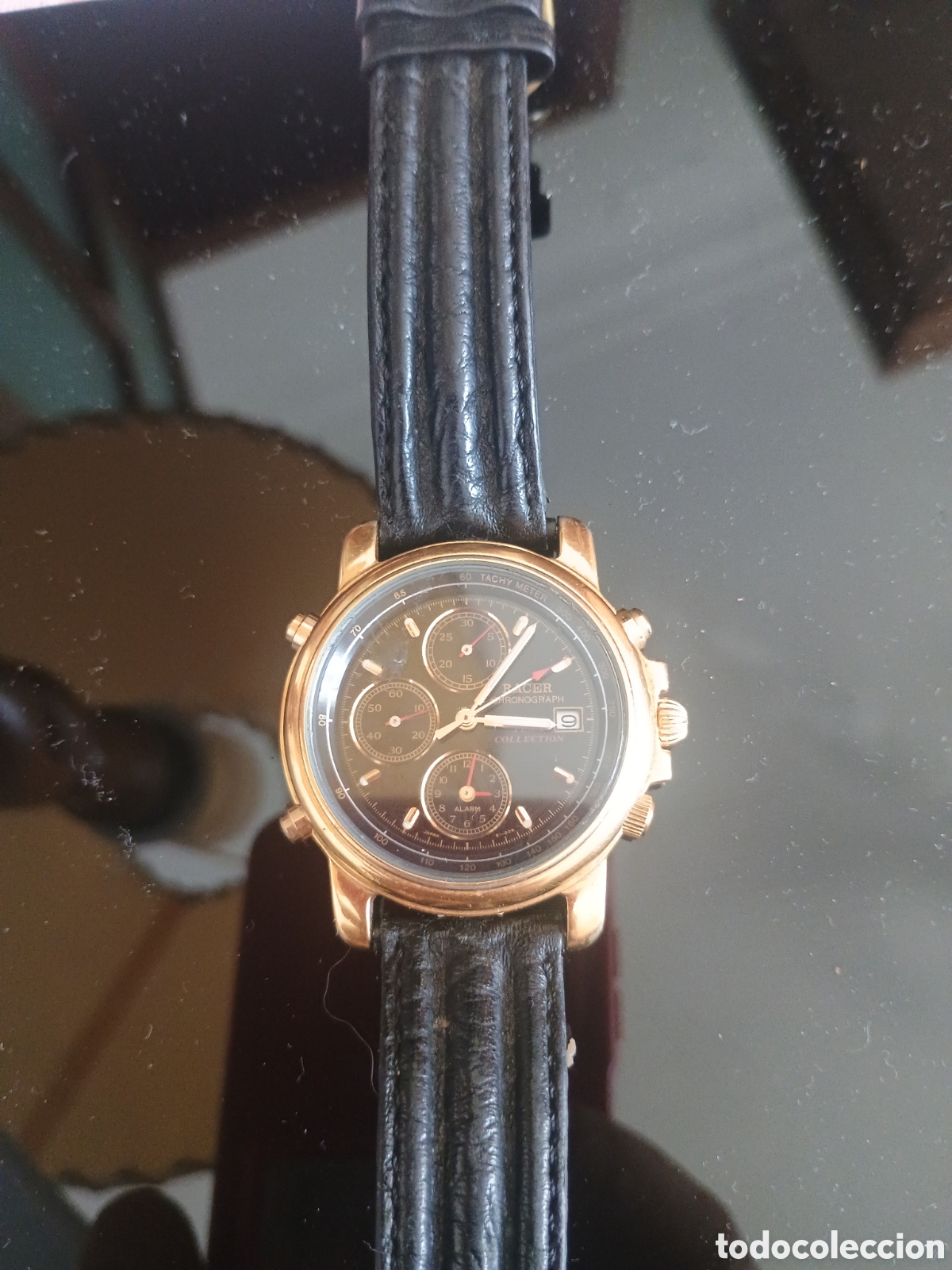 Rel&oacute;gios - Racer: Reloj Hombre Orient Anal&oacute;gico Chronograph Caja Metal Chapado Dorado 39mm Esfera Negra Correa Piel Ma