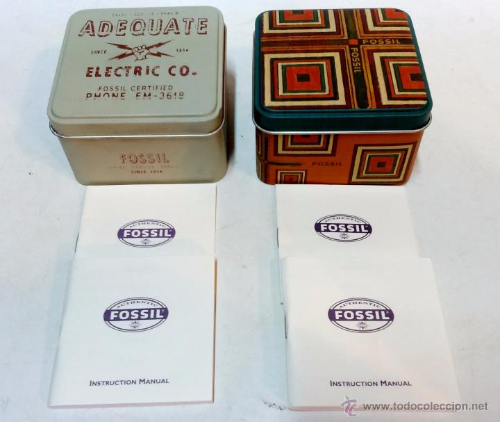 Recambios de relojes: LOTE 2 CAJAS METALICAS ORIGINALES RELOJ FOSSIL, CON DOCUMENTOS, VER DESCRIPCION. Lote 52878607