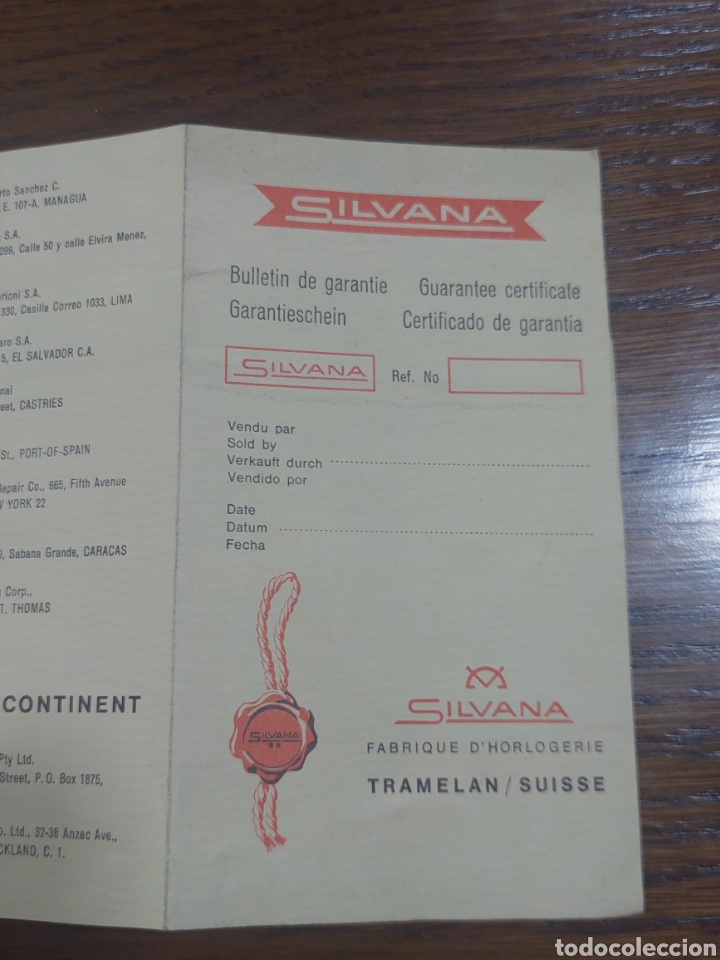 Recambios de relojes: Certificado de garant&iacute;a reloj SILVANA . - Foto 4