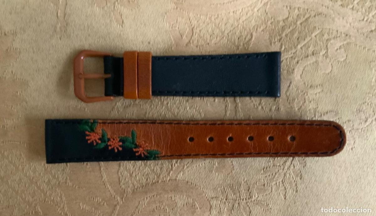 Ersatzteile f&uuml;r Uhren: CORREA VINTAGE DE CUERO 2 COLORES Y FLORES 18 mm