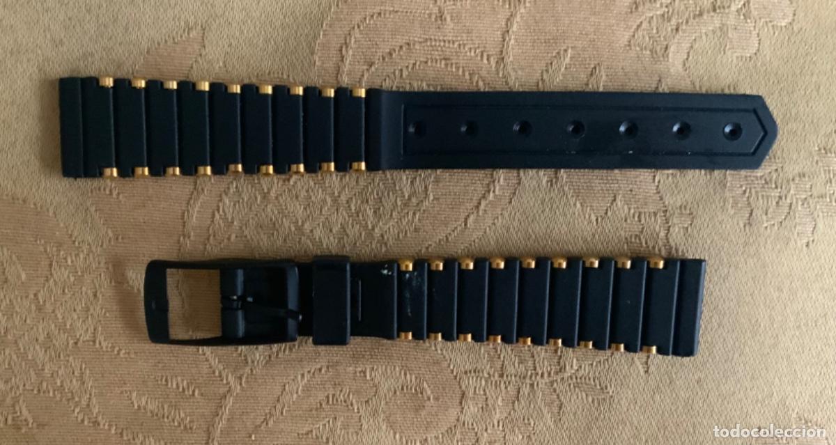 Ersatzteile f&uuml;r Uhren: CORREA VINTAGE CAUCHO NEGRO Y METAL DORADO 16 MM