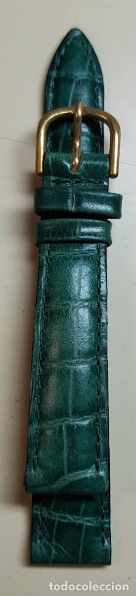 Spare Parts for Watches: Correa o pulsera antigua de piel para reloj de 14 mm. Verde (NUEVA)