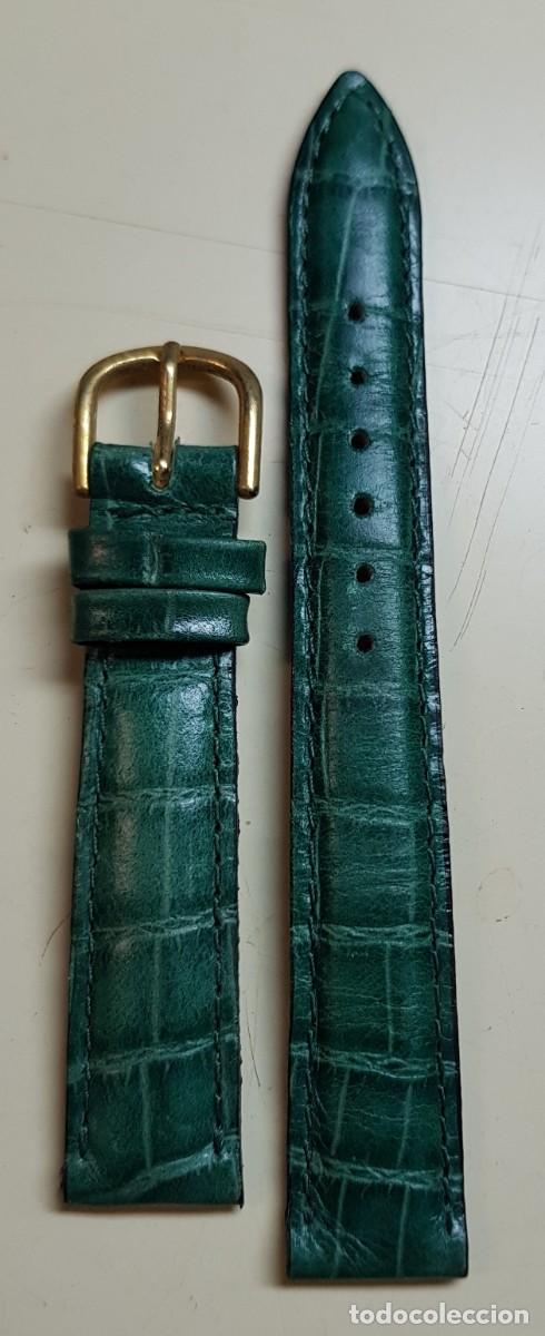 Pi&egrave;ces de rechange de montres et horloges: Correa o pulsera para reloj de piel de 14 mm. Verde (NUEVA)