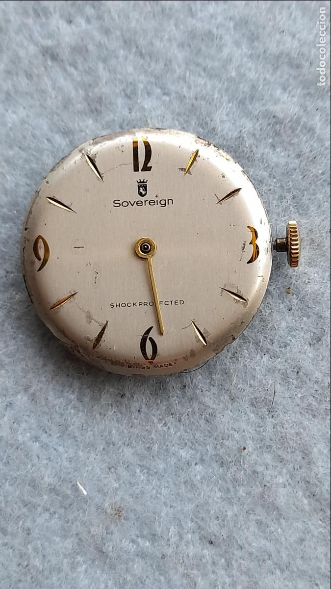Pe&ccedil;as de reposi&ccedil;&atilde;o de rel&oacute;gios: Sovereign. M&aacute;quina + Esfera + Corona para Reloj Cl&aacute;sico de Caballero. Swiss made