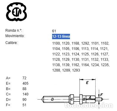 Spare Parts for Watches: TIJA DE RELOJ ETA - CALIBRE: 1100, 1120, 1168, 1292, 1101, 1102, .... MOVIMIENTO: 12-13 l&iacute;nea - X