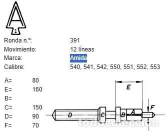 Pi&egrave;ces de rechange de montres et horloges: TIJA RELOJ AMIDA - CALIBRE 540, 541, 542, 550, 551, 552, 553 - Movimiento: 12 l&iacute;neas - X