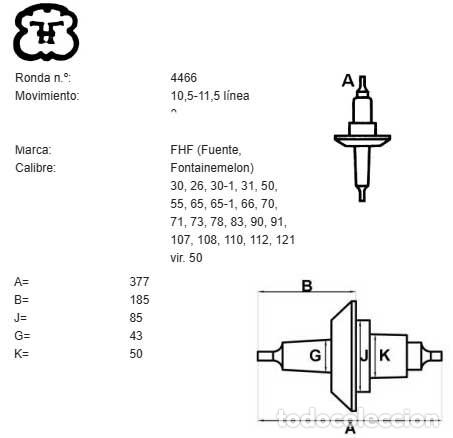 Pi&egrave;ces de rechange de montres et horloges: TIJA DE RELOJ FHF (Fuente, Fontainemelon) - CALIBRE: 30, 26, 30-1, 31, 50, 55, 65, 65-1, 66.... - X