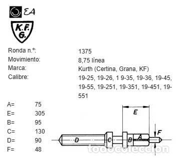 Recambios de relojes: TIJA RELOJ Kurth (Certina, Grana, KF) - Cal.:19-25, 19-26, 1 9-35, 19-36, 19-45, 19-55, 19-251, - X