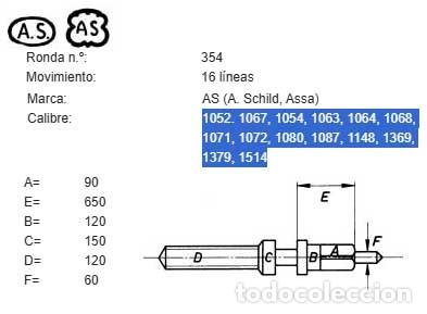 Pi&egrave;ces de rechange de montres et horloges: TIJA DE RELOJ AS (A. Schild, Assa) - Cal: 1052. 1067, 1054, 1063, 1064, 1068, 1071, 1072, 1080, - X
