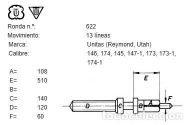 Ricambi di orologi: TIJA DE RELOJ Unitas (Reymond, UT) - Cal.: 146, 174, 145, 147-1, 173, 173-1, 174... - X