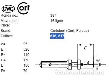 Pi&egrave;ces de rechange de montres et horloges: TIJA DE RELOJ Cort&eacute;bert (Cort, Perseo) Cal.: 616, 617 - X