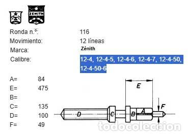 Pi&egrave;ces de rechange de montres et horloges: TIJA DE RELOJ Z&eacute;nith - Ca.: 12-4, 12-4-5, 12-4-6, 12-4-7, 12-4-50, 12-4-50-6 - X