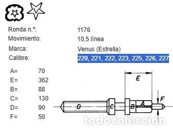 Pi&egrave;ces de rechange de montres et horloges: TIJA RELOJ V&eacute;nus (Estrella, Star) - Ca.: 220, 221, 222, 223, 225, 226, 227 - X