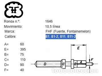 Pi&egrave;ces de rechange de montres et horloges: TIJA DE RELOJ FHF (Fuente, Fontainemelon) - CA.: 81. 81-2, 811. 811-2 - X