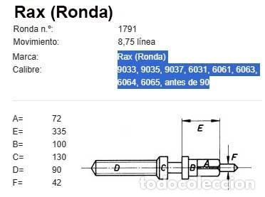 Pi&egrave;ces de rechange de montres et horloges: TIJA RELOJ Rax (Ronda) - Ca.: 9033, 9035, 9037, 6031, 6061, 6063, 6064, 6065, antes de 90 - X