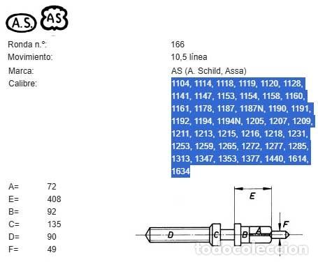 Pi&egrave;ces de rechange de montres et horloges: TIJA RELOJ AS (A. Schild, Assa) - Ca.: 1104, 1114, 1118, 1119, 1120, 1128, 1141, 1147, 1153.... - X