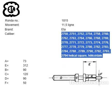 Ersatzteile f&uuml;r Uhren: TIJA DE RELOJ ETA - CAL.: 2750, 2751, 2752, 2754, 2758, 2760, 2762, 2763, 2764, 2766, 2768..... - X
