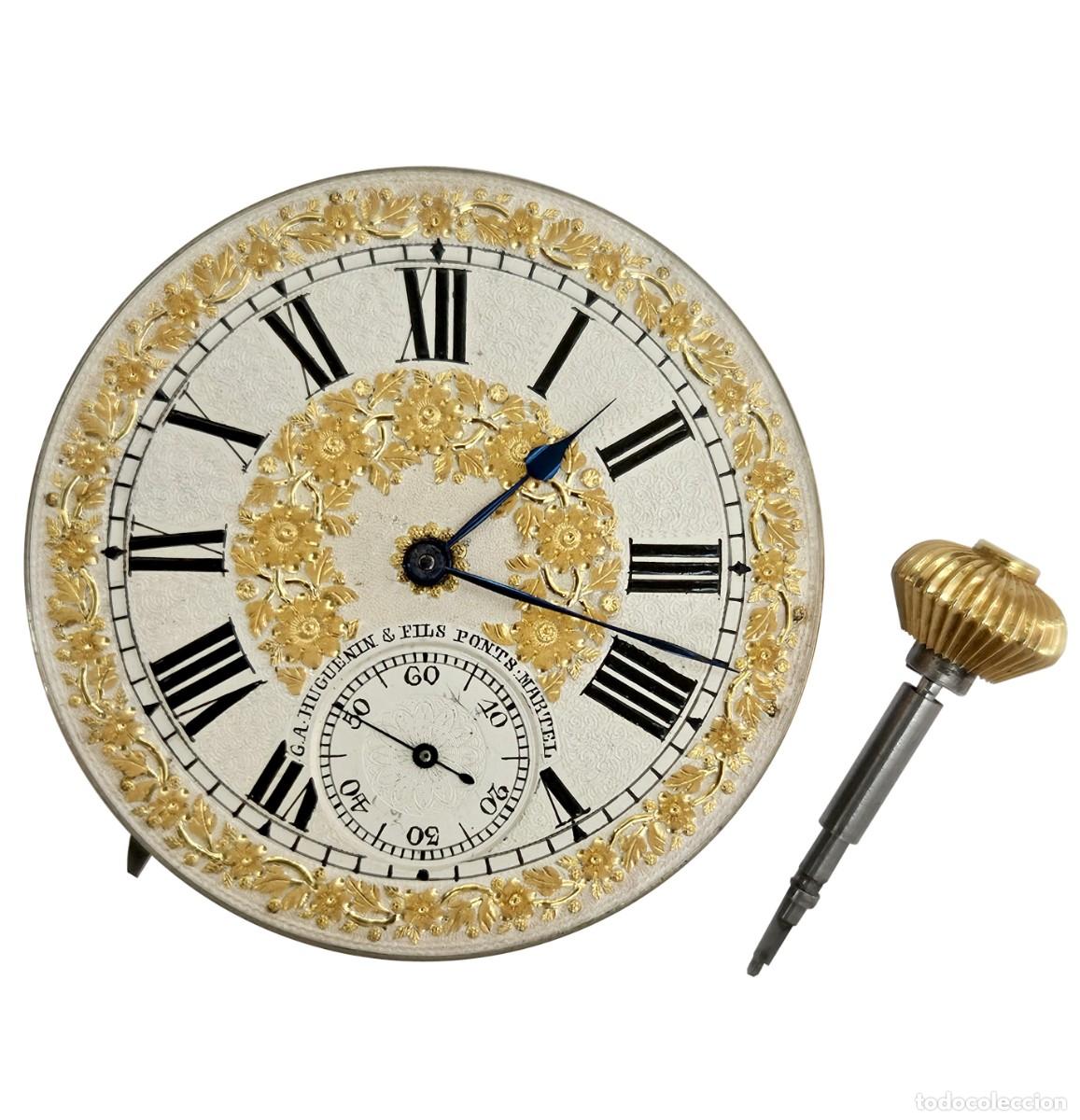 Pe&ccedil;as de reposi&ccedil;&atilde;o de rel&oacute;gios: SIGLO XIX-MAQUINARIA RELOJ BOLSILLO HUGUENIN & FILS REPETICI&Oacute;N DE MINUTOS-ESFERA GUILLOCH&Eacute; ESMALTADA