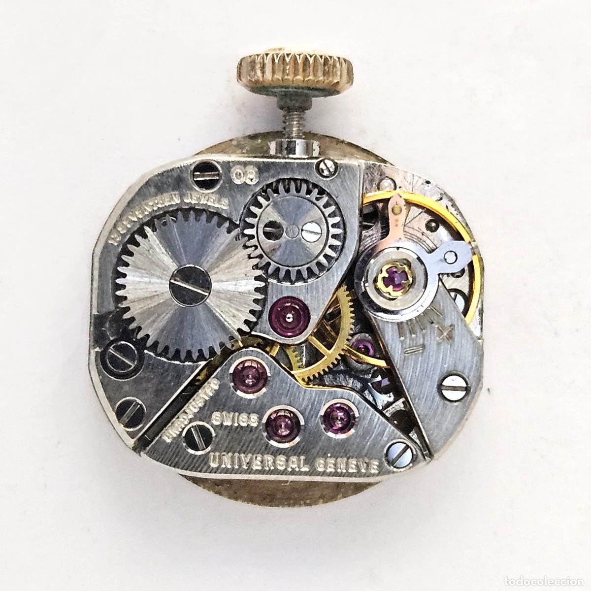 Recambios de relojes: MAQUINARIA RELOJ UNIVERSAL GENEVE 80-CALIBRE-ESFERA-AGUJAS-TIJA-CORONA U-17 JEWELS-PLEXI-A&Ntilde;OS 60 -70