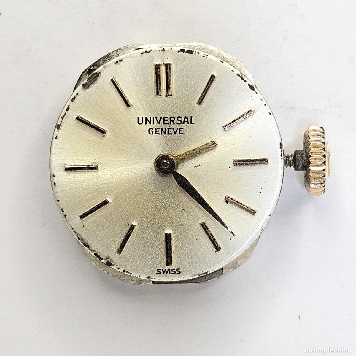 Pi&egrave;ces de rechange de montres et horloges: MAQUINARIA RELOJ UNIVERSAL GENEVE 80-CALIBRE-ESFERA-AGUJAS-TIJA-CORONA U-17 JEWELS-PLEXI-A&Ntilde;OS 60 -70