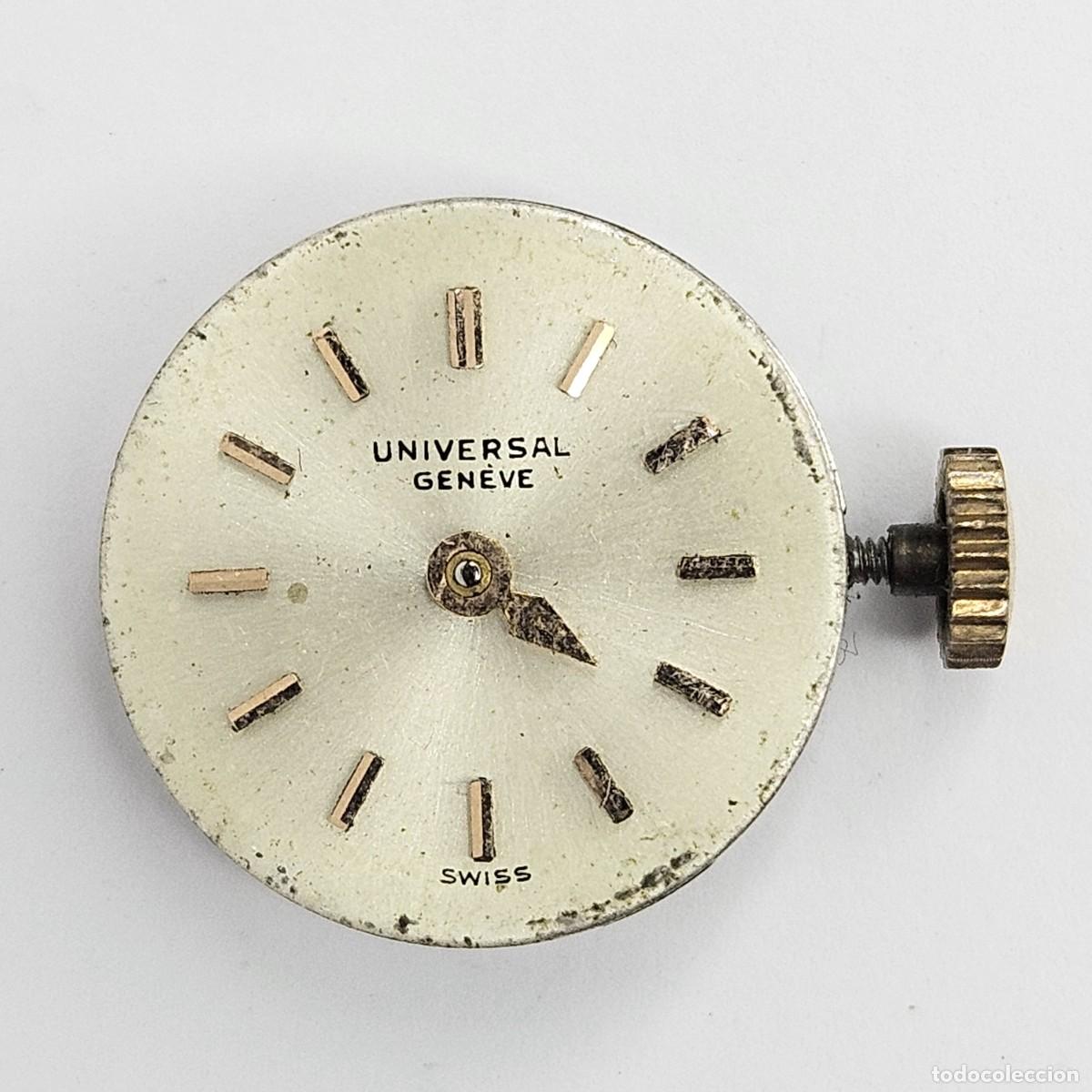Pi&egrave;ces de rechange de montres et horloges: MAQUINARIA MOVIMIENTO RELOJ UNIVERSAL GENEVE 541-CALIBRE-SWISS-17 JEWELS-ESFERA-TIJA-CORONA-A&Ntilde;OS 60