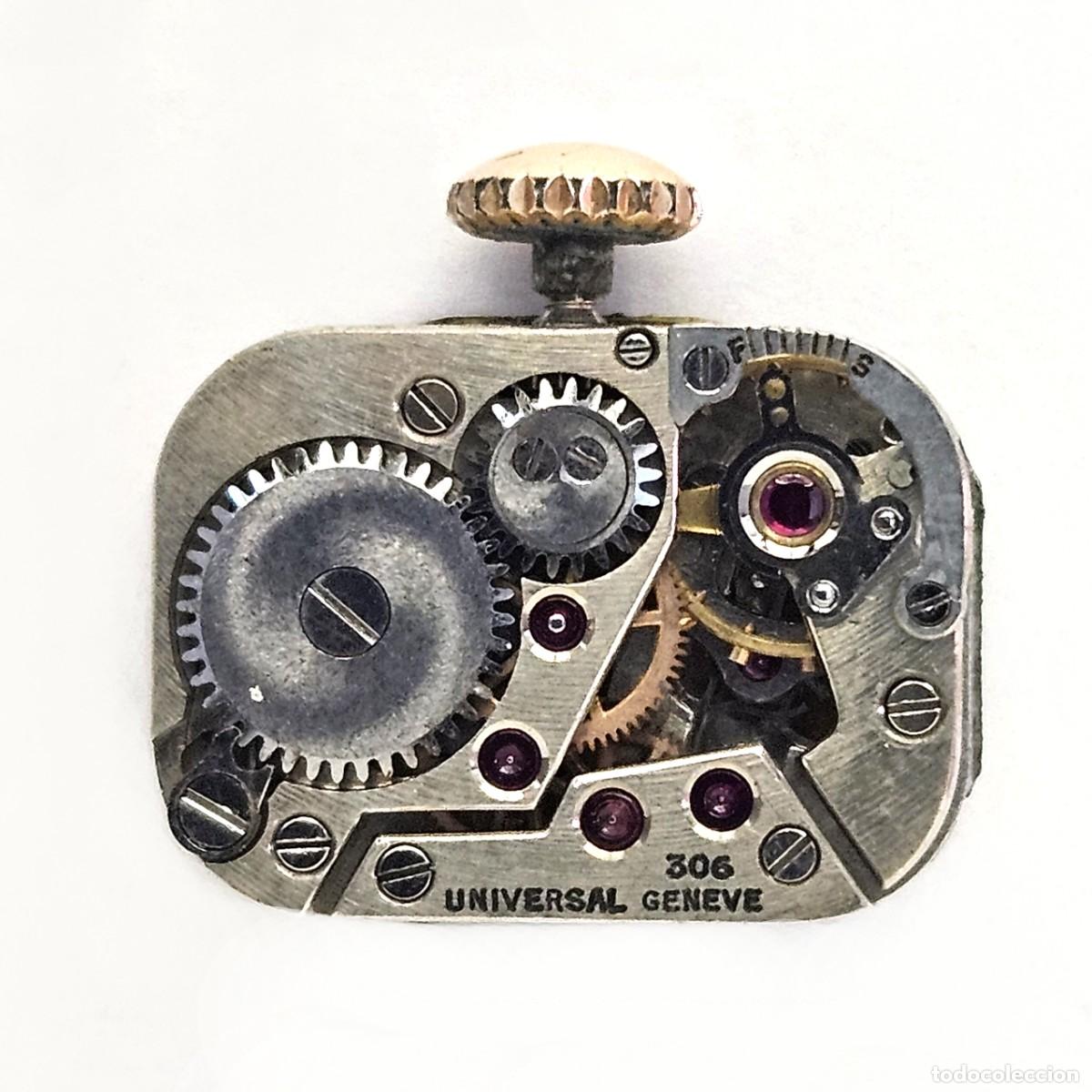 Recambios de relojes: MAQUINARIA O MOVIMIENTO DE UN RELOJ UNIVERSAL GENEVE 306-ESFERA-AGUJAS-TIJA-CORONA-CRISTAL-A&Ntilde;OS 50