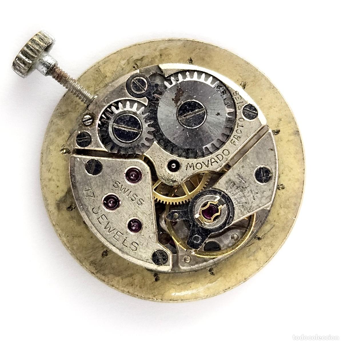 Recambios de relojes: MAQUINARIA RELOJ MOVADO FACTORIES CALIBRE 7-ESFERA-AGUJAS-TIJA-CORONA-17 JEWELS-SWISS-A&Ntilde;OS 60
