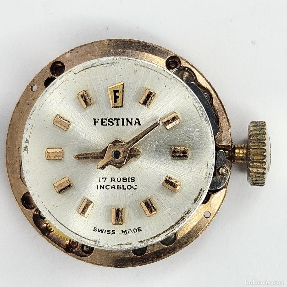 Recambios de relojes: MAQUINARIA RELOJ FESTINA-CALIBRE PC ETA 2412-SWISS-17 RUBIS-ESFERA-AGUJAS-TIJA-CORONA-A&Ntilde;OS 60