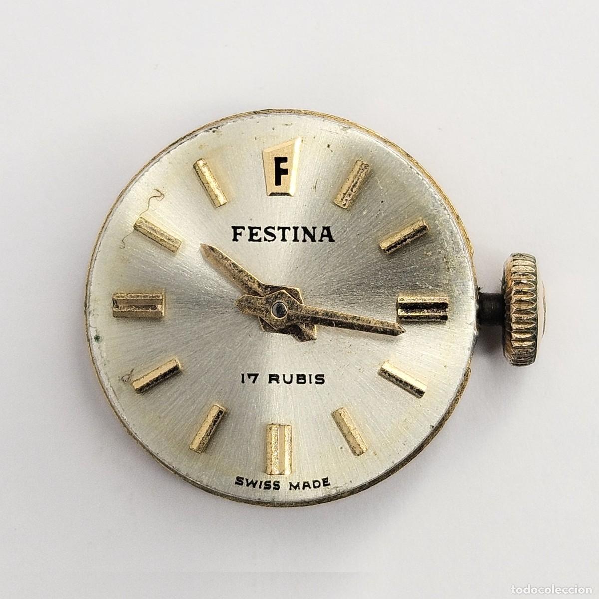 Recambios de relojes: MAQUINARIA RELOJ FESTINA-CALIBRE-ETA-2412-SWISS-17 RUBIS-ESFERA-AGUJAS-TIJA-CORONA-APROX A&Ntilde;OS 60