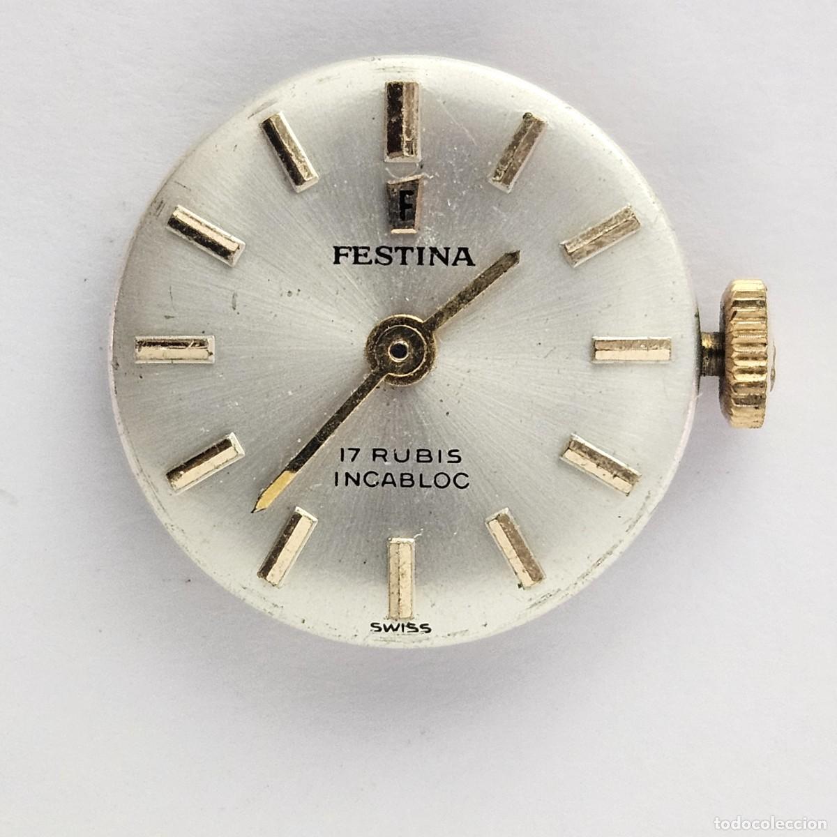Recambios de relojes: MAQUINARIA RELOJ FESTINA-CALIBRE TP ETA 2512-INCABLOC-ESFERA-AGUJAS-TIJA-CORONA-17 JEWELS-A&Ntilde;OS 60-70