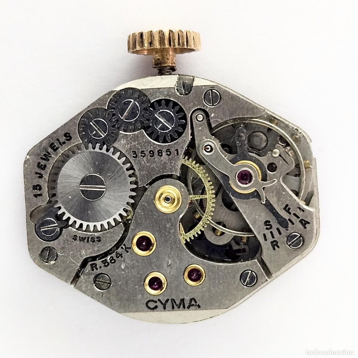 Recambios de relojes: MAQUINARIA RELOJ CYMA R. 384K-CALIBRE-SWISS-15 JEWELS-ESFERA-AGUJAS-TIJA-CORONA-PROX. A&Ntilde;OS 60