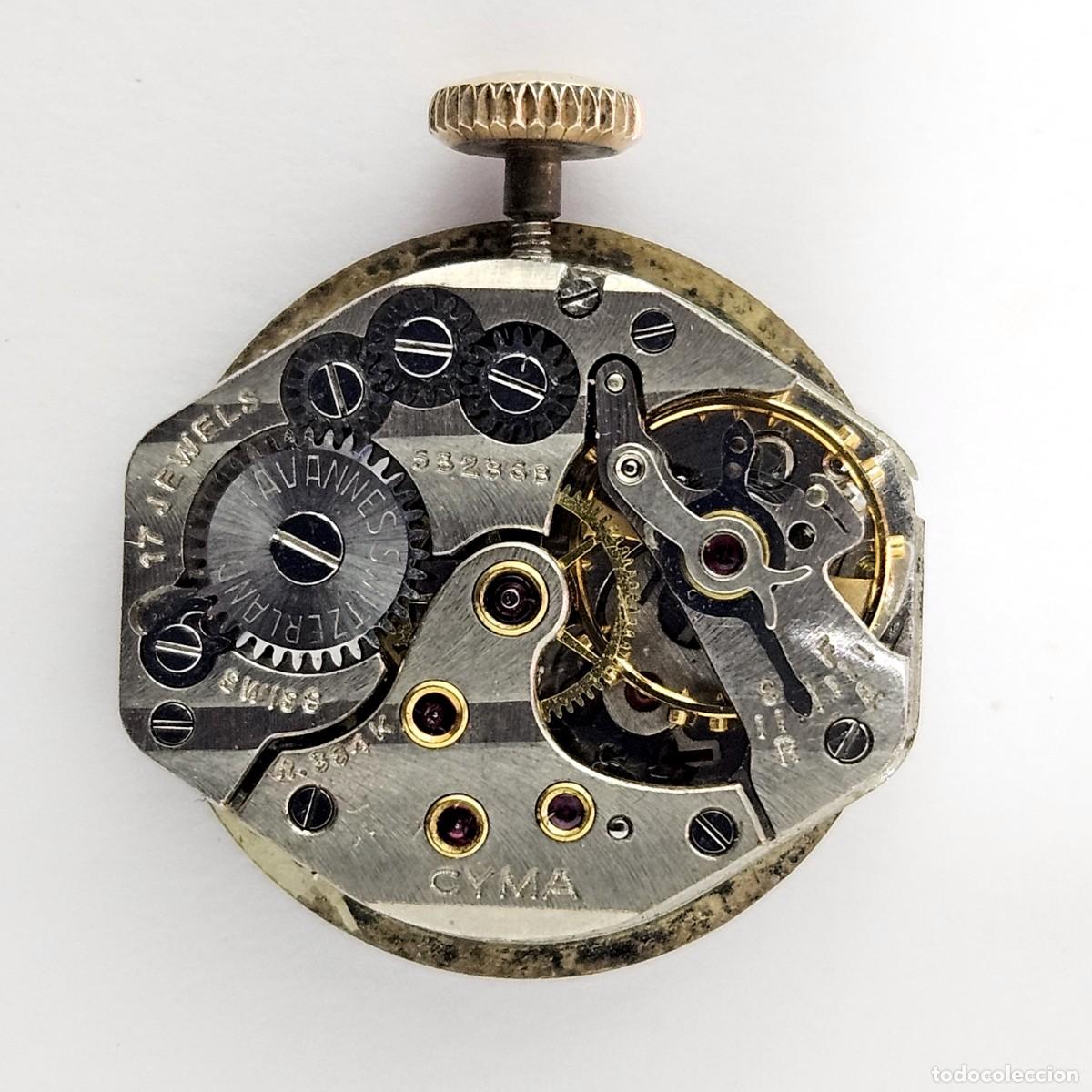 Recambios de relojes: MAQUINARIA RELOJ CYMA CYMAFLEX-TAVANNES R. 384K-CALIBRE-17 J-ESFERA-AGUJAS-TIJA-CORONA-APROX A&Ntilde;OS 60
