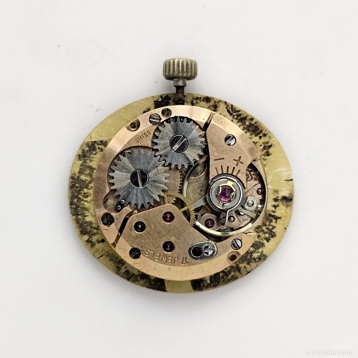 Recambios de relojes: MAQUINARIA RELOJ RADIAN-CALIBRE ETA 2412-SWISS-ESFERA-AGUJAS-TIJA-CORONA-CRISTAL-17 JEWELS-A&Ntilde;OS 60