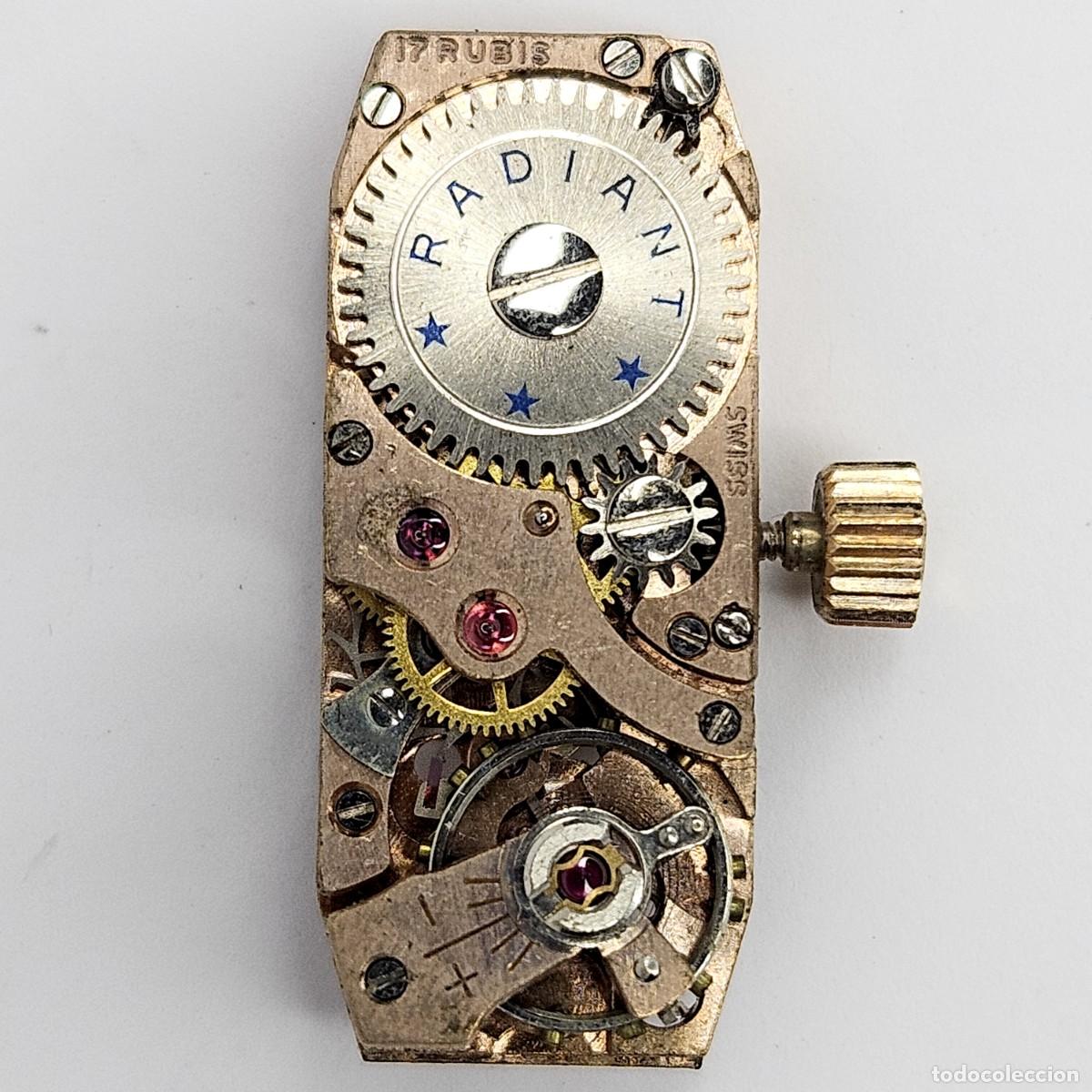 Recambios de relojes: MAQUINARIA RELOJ RADIANT INCABLOC-CALIBRE FHF 59 N-SWISS-17 RUBIS-ESFERA-AGUJAS-TIJA-CORONA-A&Ntilde;OS 50
