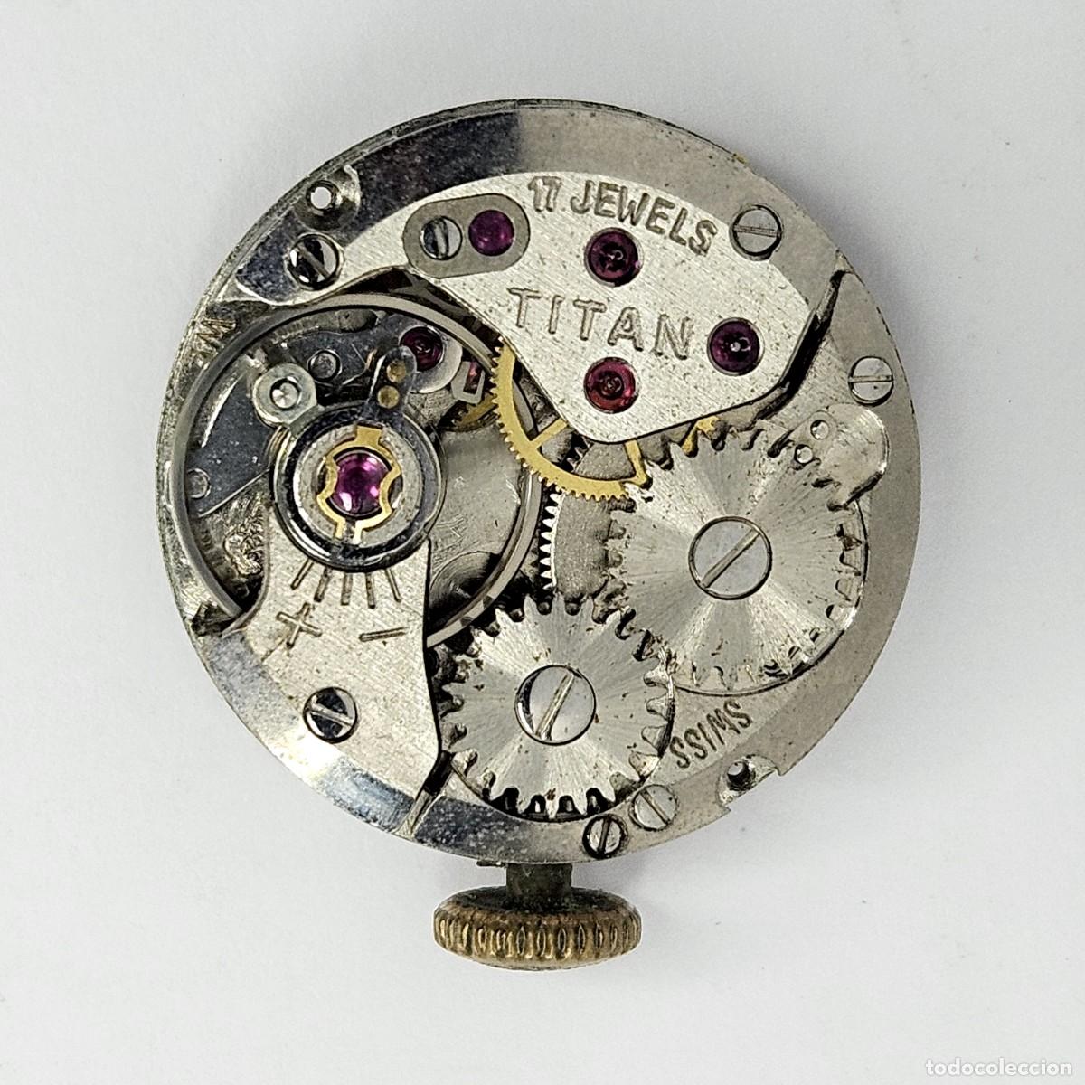 Recambios de relojes: MAQUINARIA RELOJ-TITAN-CALIBRE-WE. ETA 2412-SWISS-ESFERA-AGUJAS-TIJA-CORONA-17 JEWELS-A&Ntilde;OS 50-60