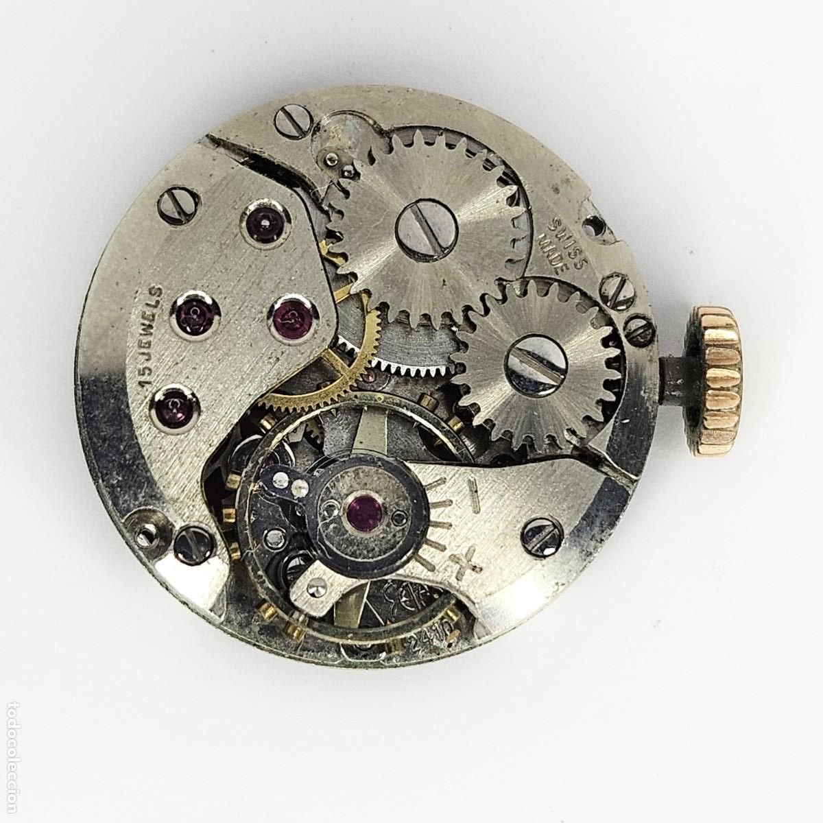 Recambios de relojes: MAQUINARIA RELOJ KROY-CALIBRE-ETA 2410-SWISS-ESFERA-AGUJAS-TIJA-CORONA-15 RUBIS-A&Ntilde;OS 60