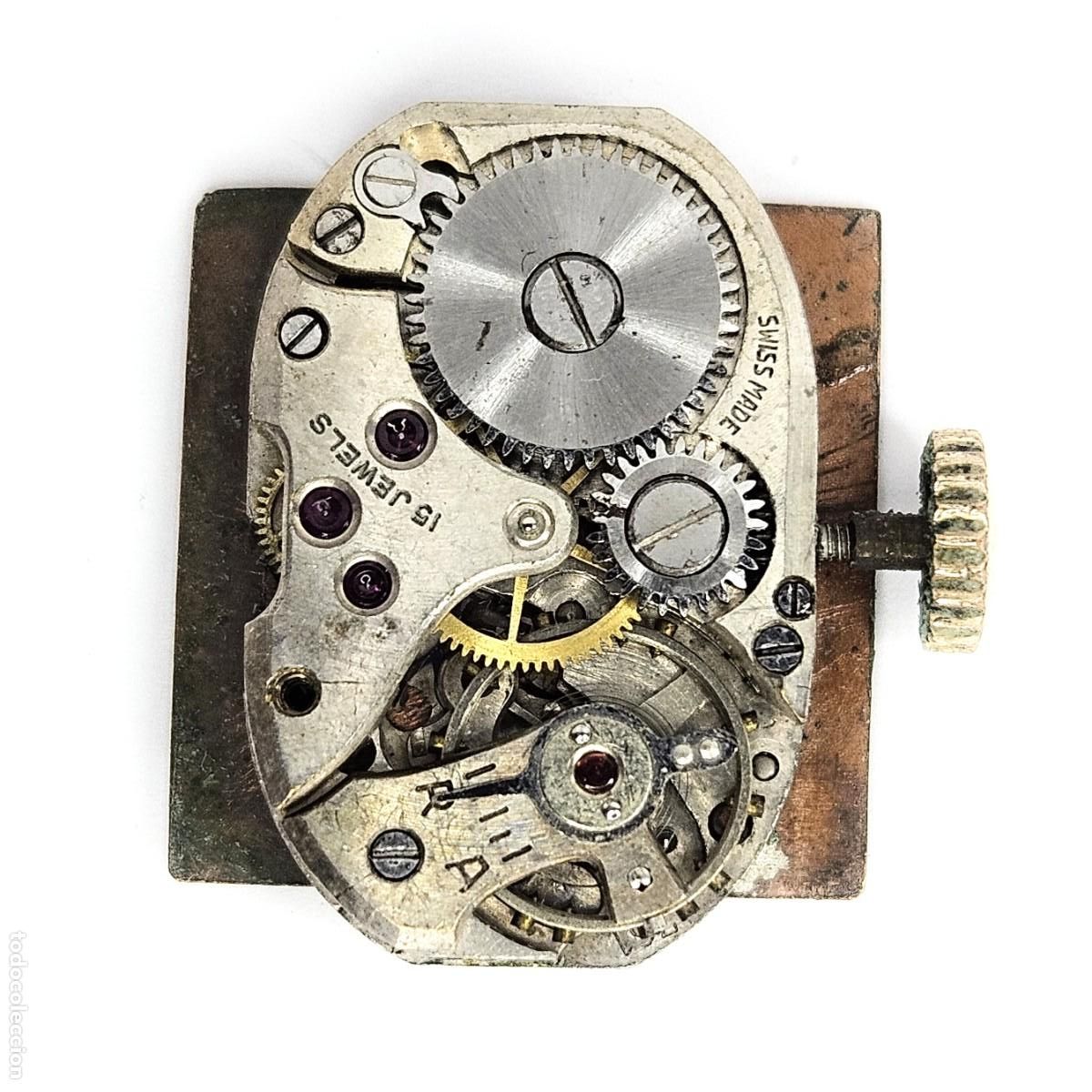 Recambios de relojes: MAQUINARIA RELOJ TRILLA-CALIBRE 761-SWISS-15 JEWELLS-ESFERA-AGUJAS-TIJA-CORONA-A&Ntilde;OS 50-60