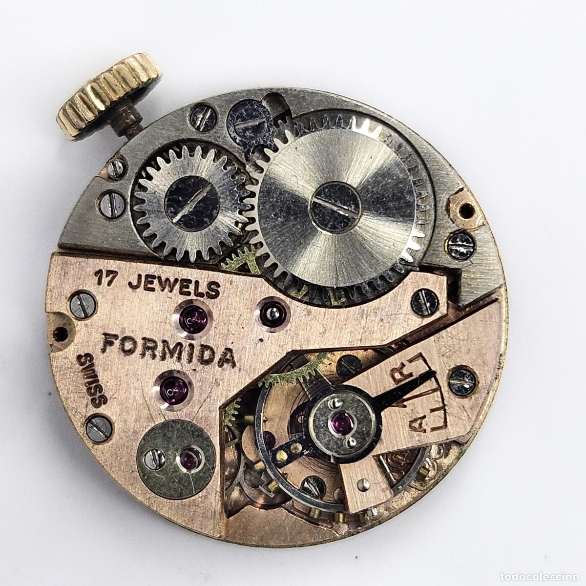 Recambios de relojes: MAQUINARIA RELOJ FORMIDA-CALIBRE-D 40-ESFERA TEXTURIZADA-AGUJAS-TIJA-CORONA-APROX A&Ntilde;OS 50