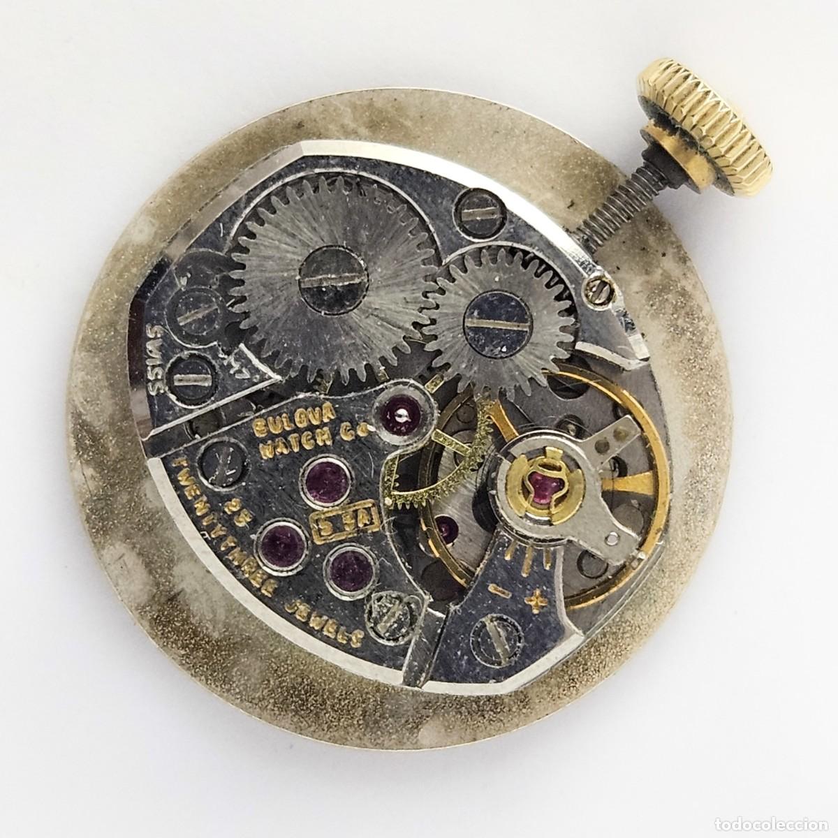 Recambios de relojes: MAQUINARIA RELOJ BULOVA 5 BA-CALIBRE-SWISS-23 JEWELS-ESFERA-AGUJAS-TIJA-CORONA+MARCA-APROX A&Ntilde;OS 60