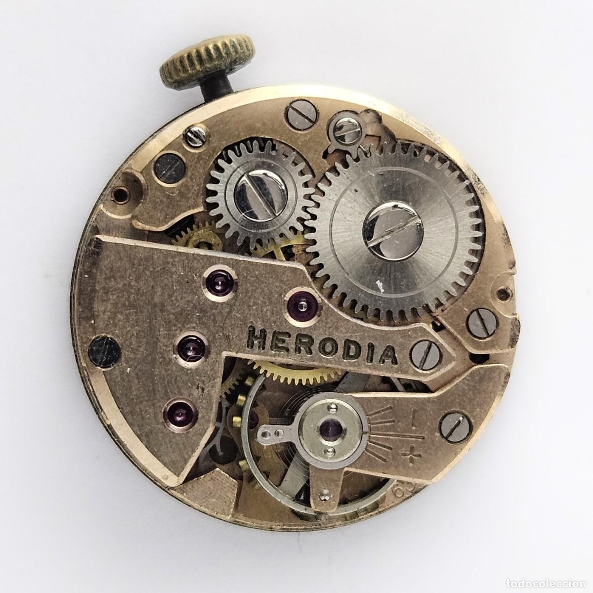 Recambios de relojes: MAQUINARIA RELOJ HERODIA-CALIBRE FHF 63-SWISS-ANCRE-17 RUBIS-ESFERA-AGUJAS-TIJA-CORONA-A&Ntilde;OS 50-60