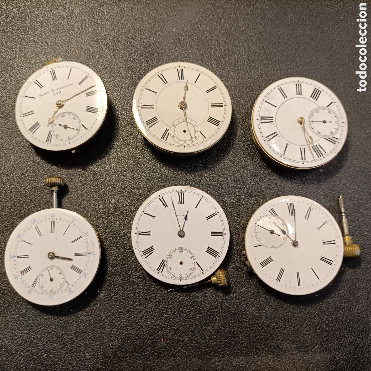 Recambios de relojes: 6 Lote de seis maquinarias de relojes de bolsillo de carga manual.