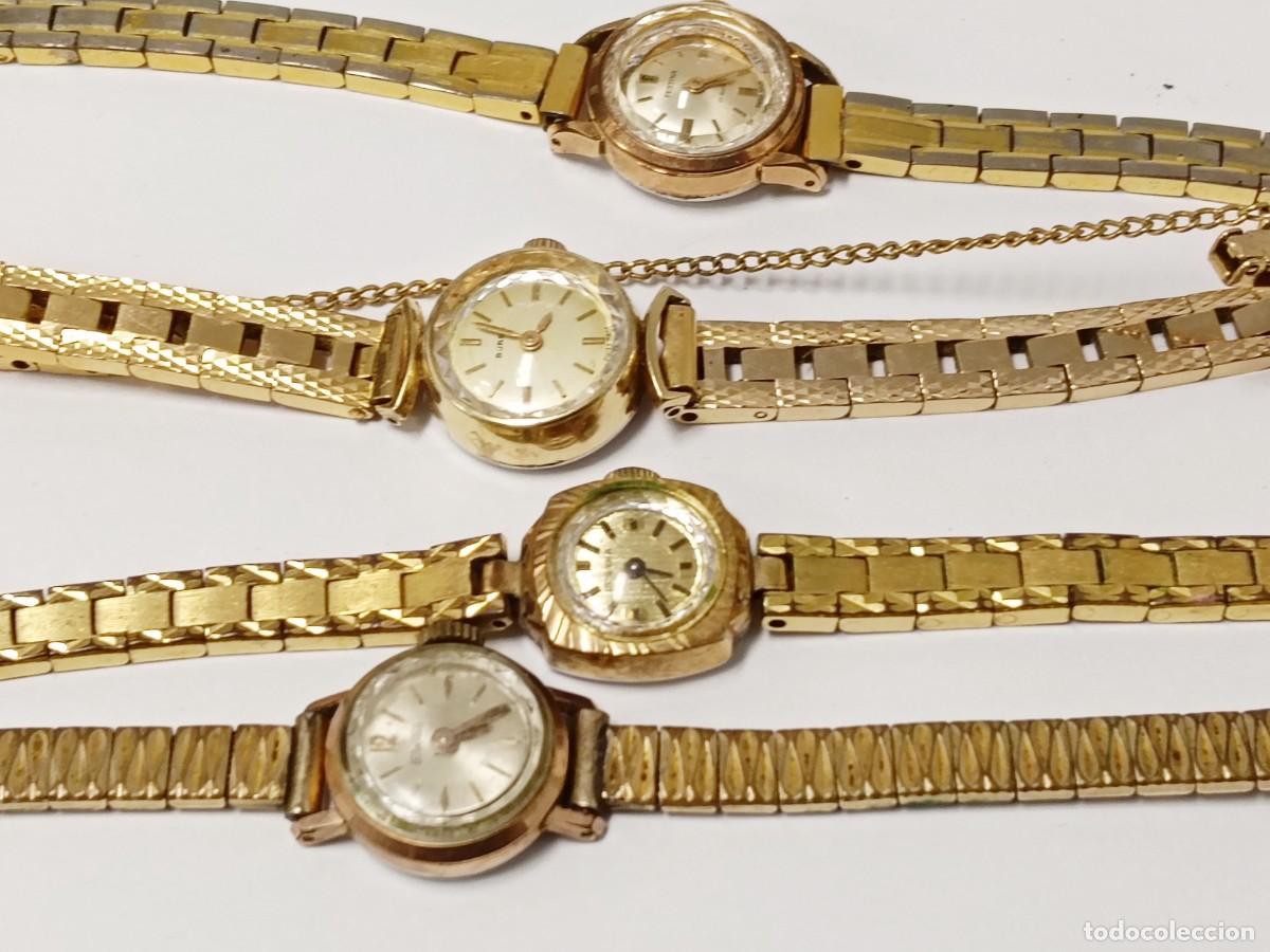 Recambios de relojes: Lote 4 Relojes Vintage de Se&ntilde;ora (Duward, Dugena, Burena, Festina) Mech. + Cadenas / Armis